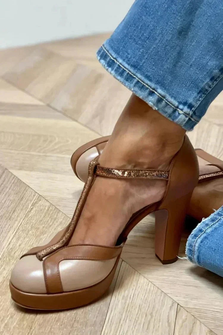 Clara | Two-Tone T-Strap Heels