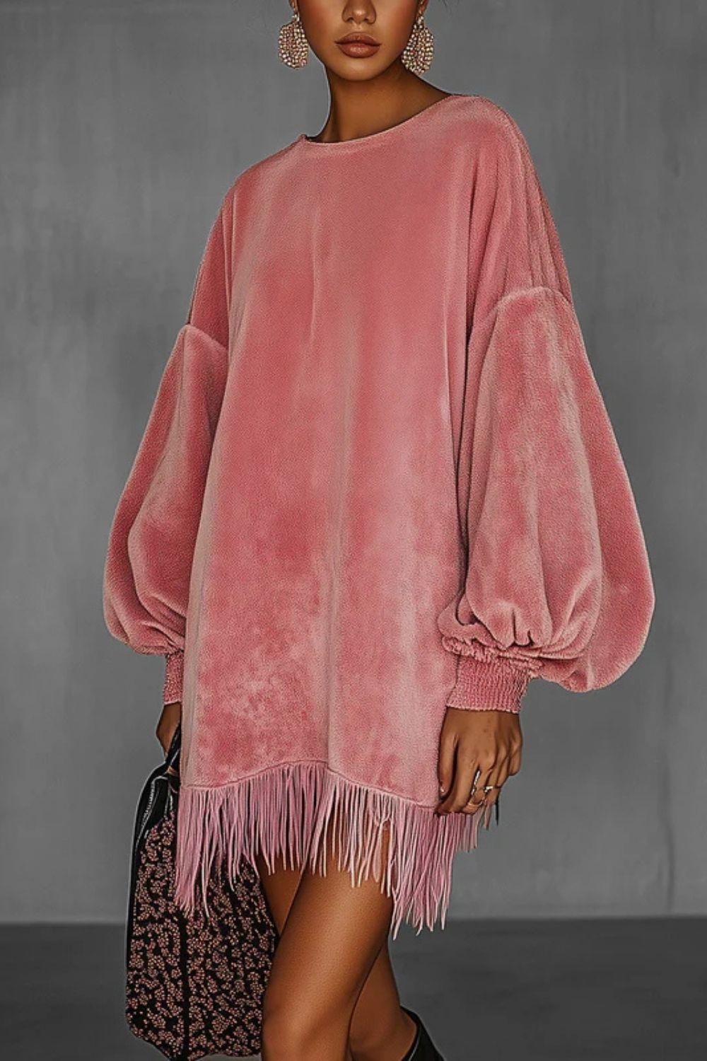 Bellurie – Voluminous sleeves – Fringe mini dress