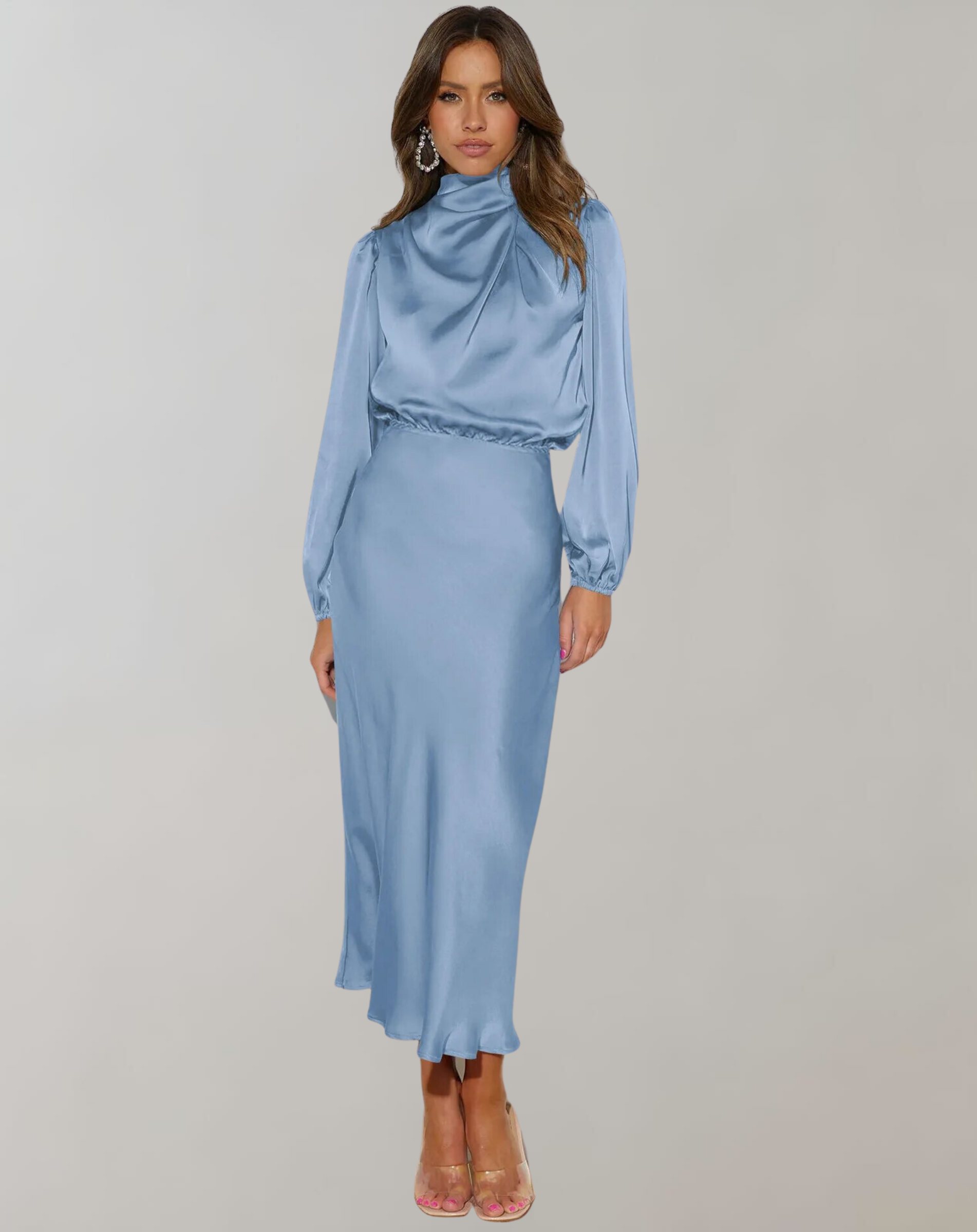 Celine | Long-Sleeved Satin Dress