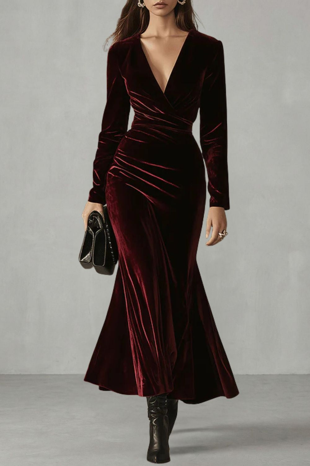 Valmira – Sculpted velvet silhouette – Wrap evening dress
