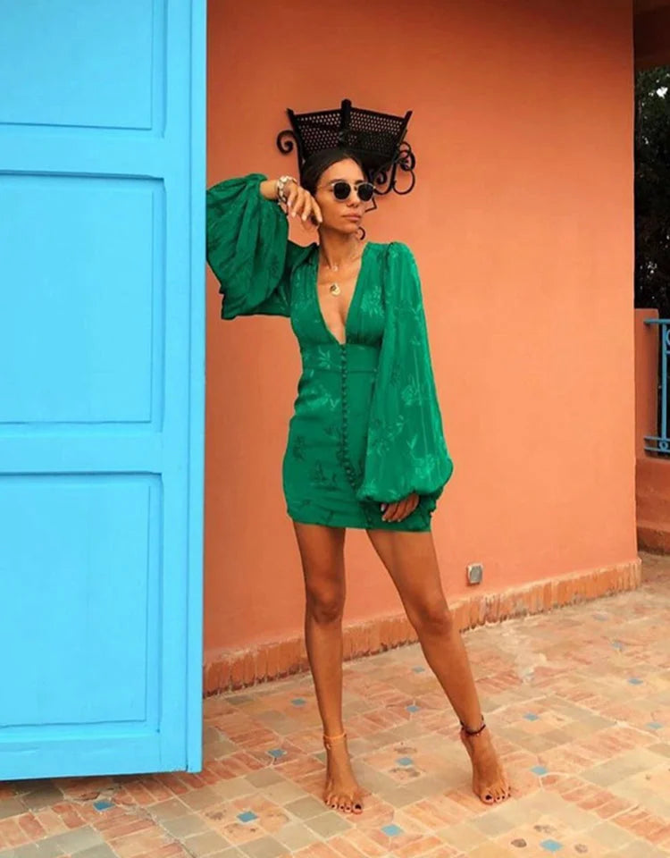 Mirella | Textured Balloon-Sleeve Dress