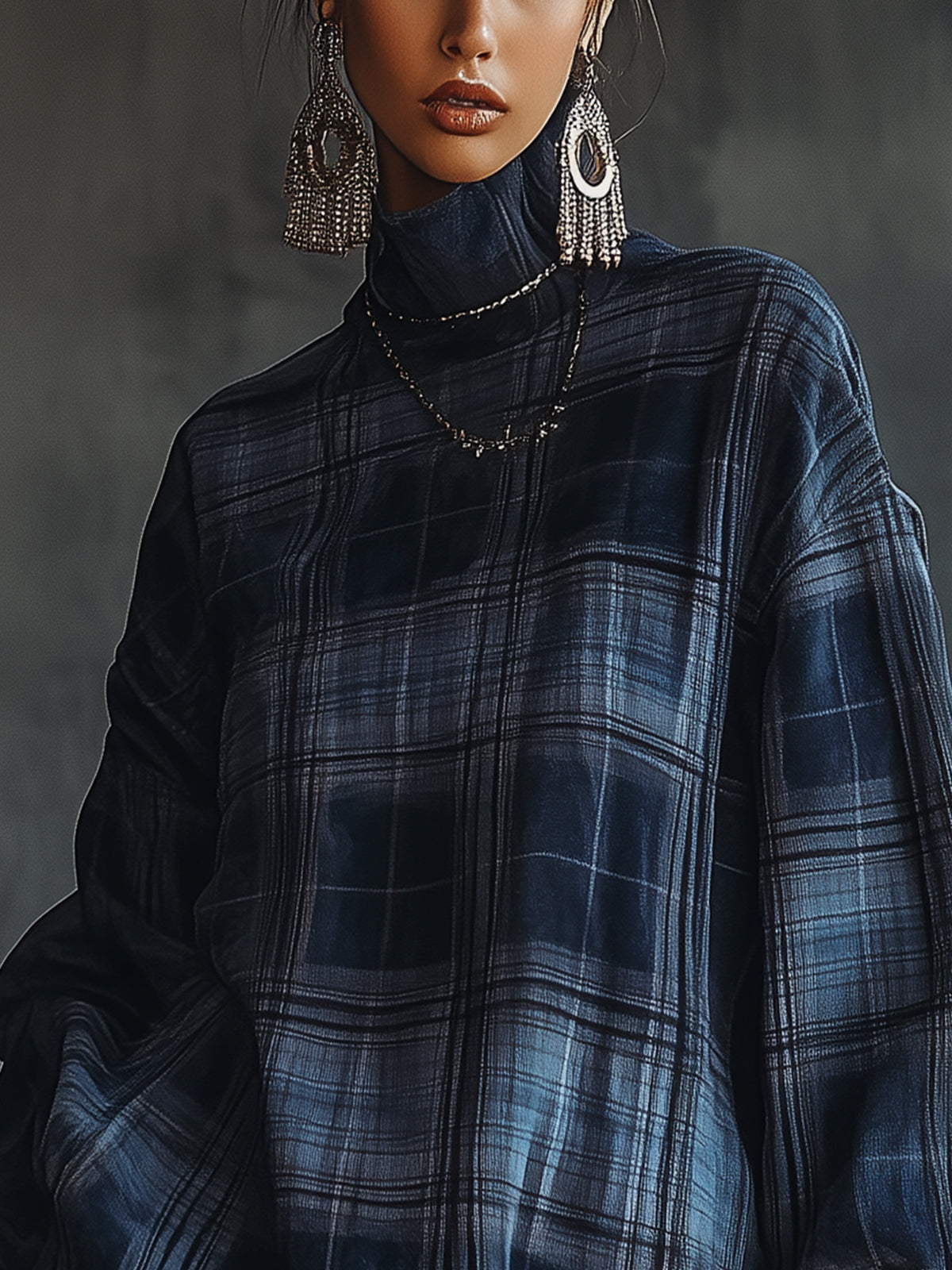 Anders – Ruched sleeve detail – Plaid mini dress