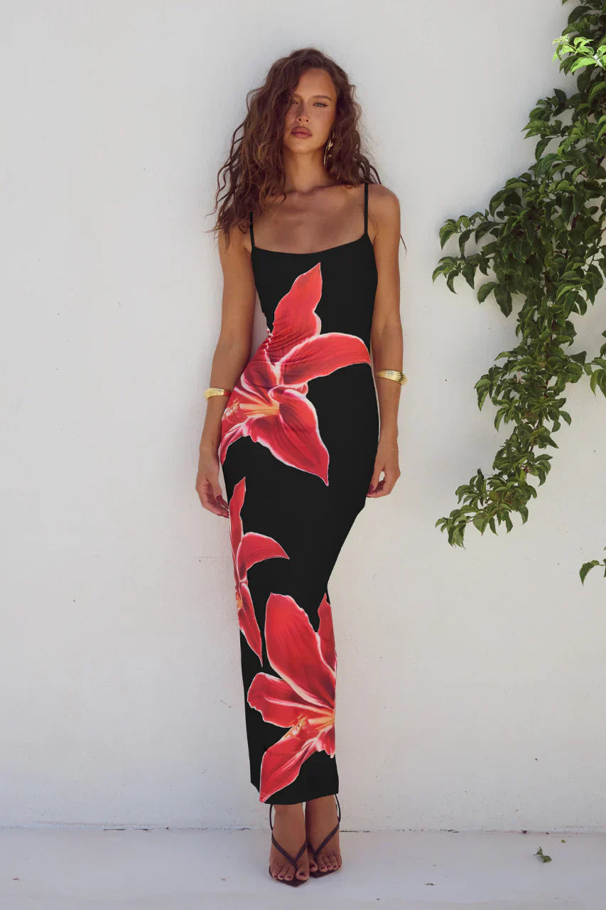 Athena | Floral Print Back Slit Dress