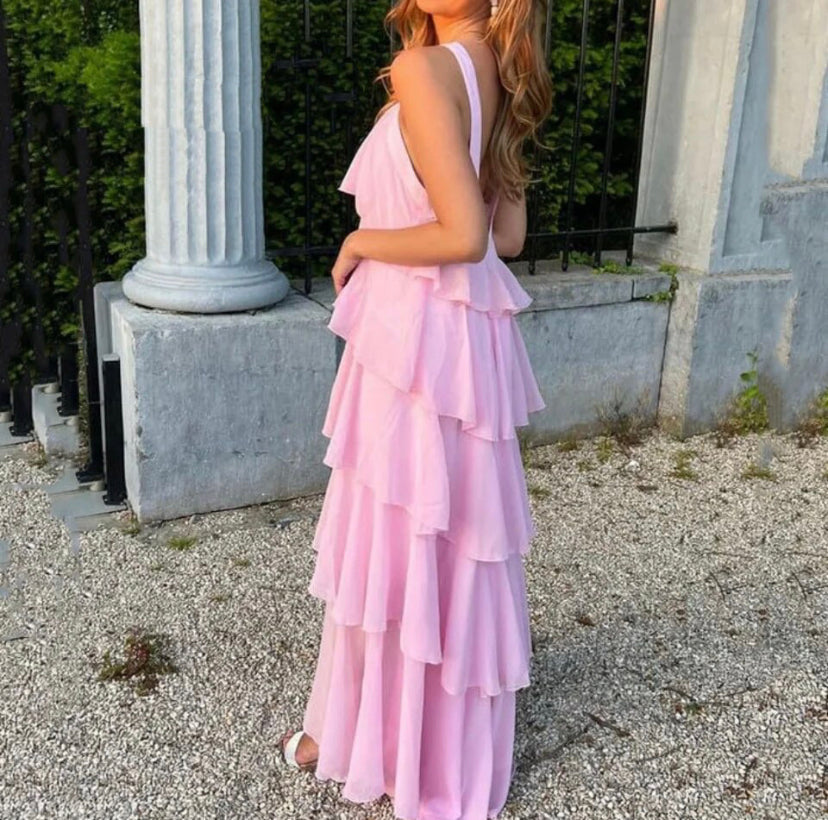 Clara | Halterneck Ruffle Maxi Dress