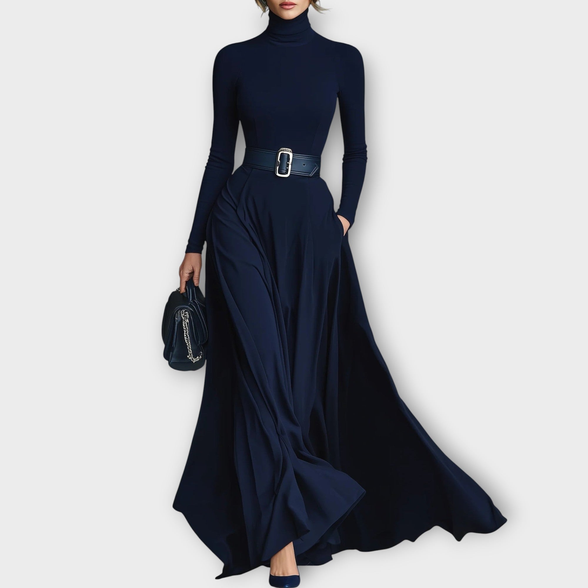 Selina | Belted High-Neck Dress