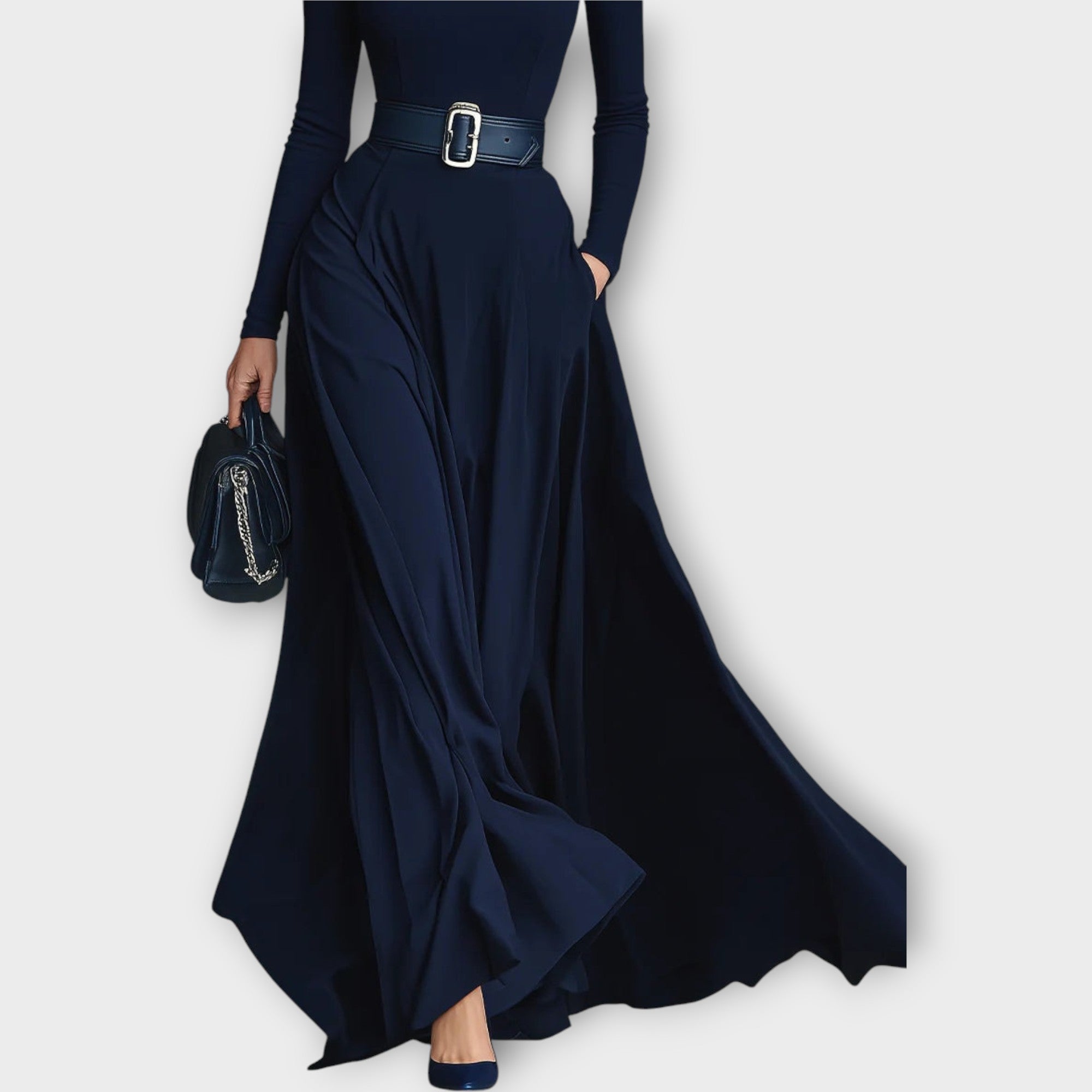 Selina | Belted High-Neck Dress