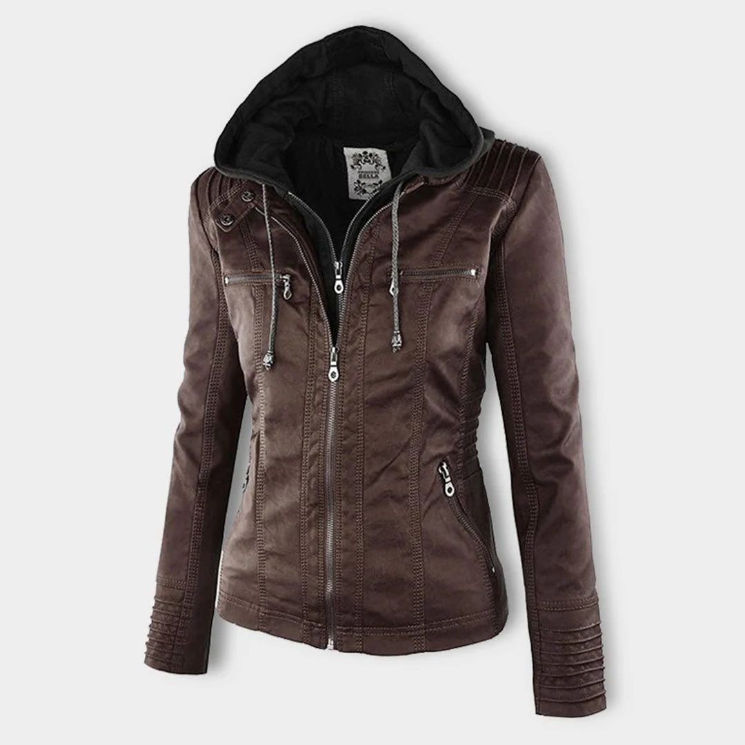 Isolde | Elegant Hooded Leather Jacket