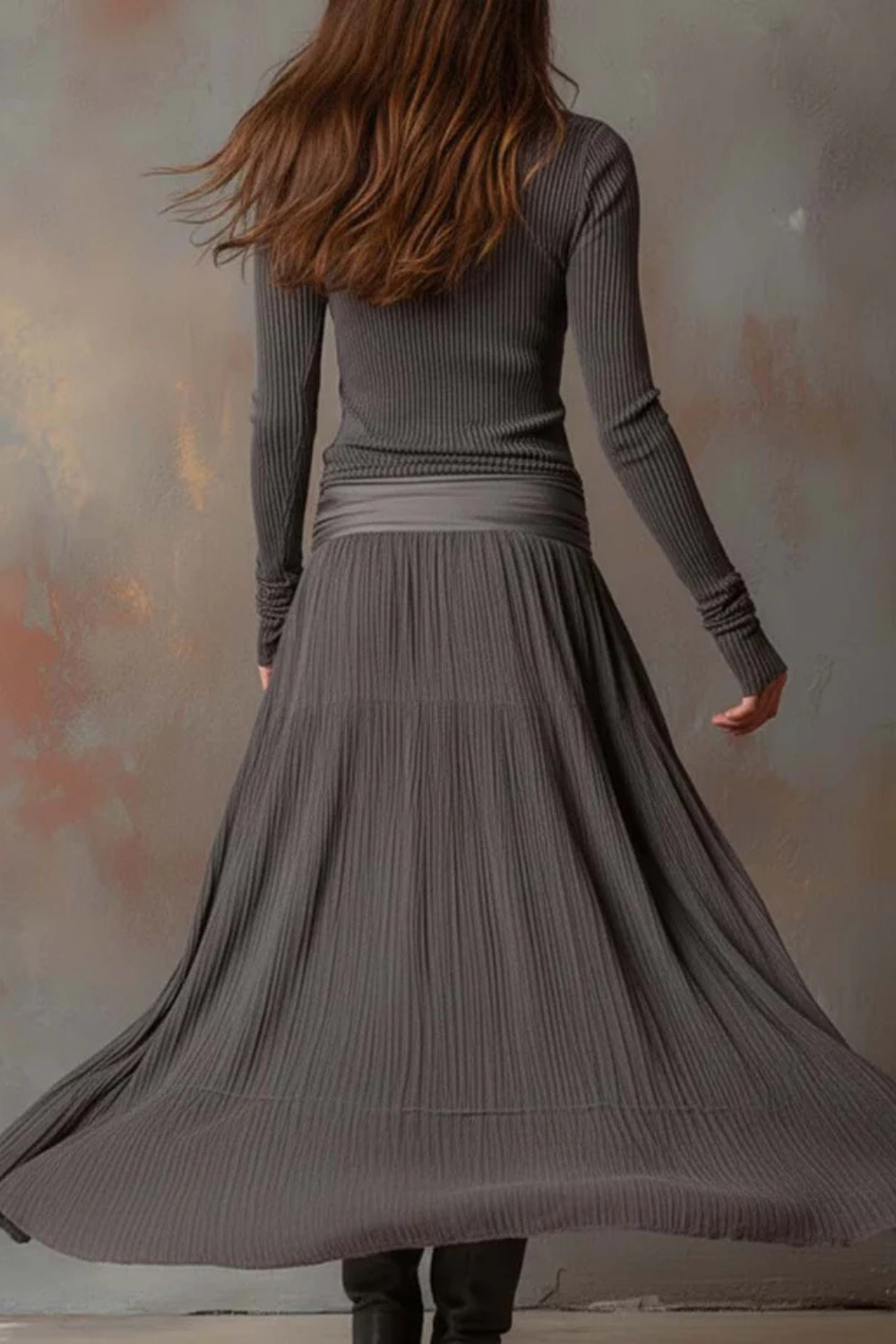 Brunelle – Flowy ribbed design – Long-sleeve maxi dress