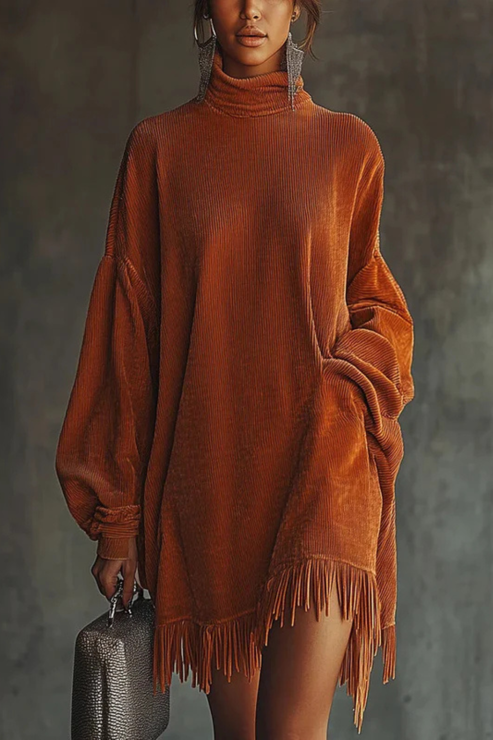 Castellaine – Fringed charm – Turtleneck mini dress