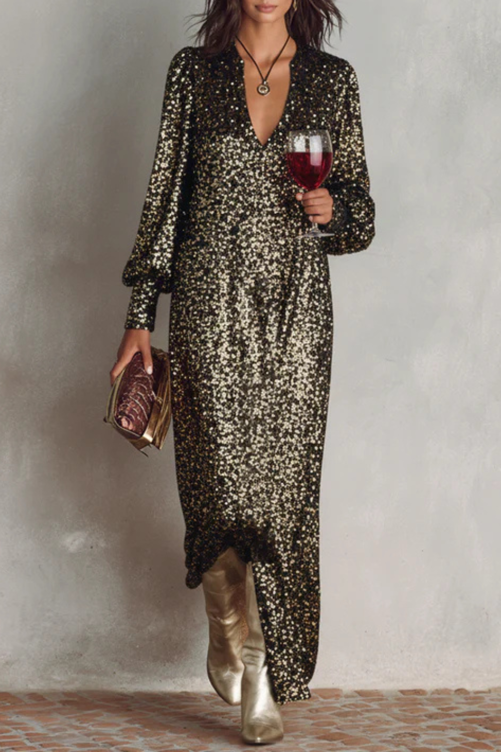 Celivana – Sequin plunge detail – Maxi party dress