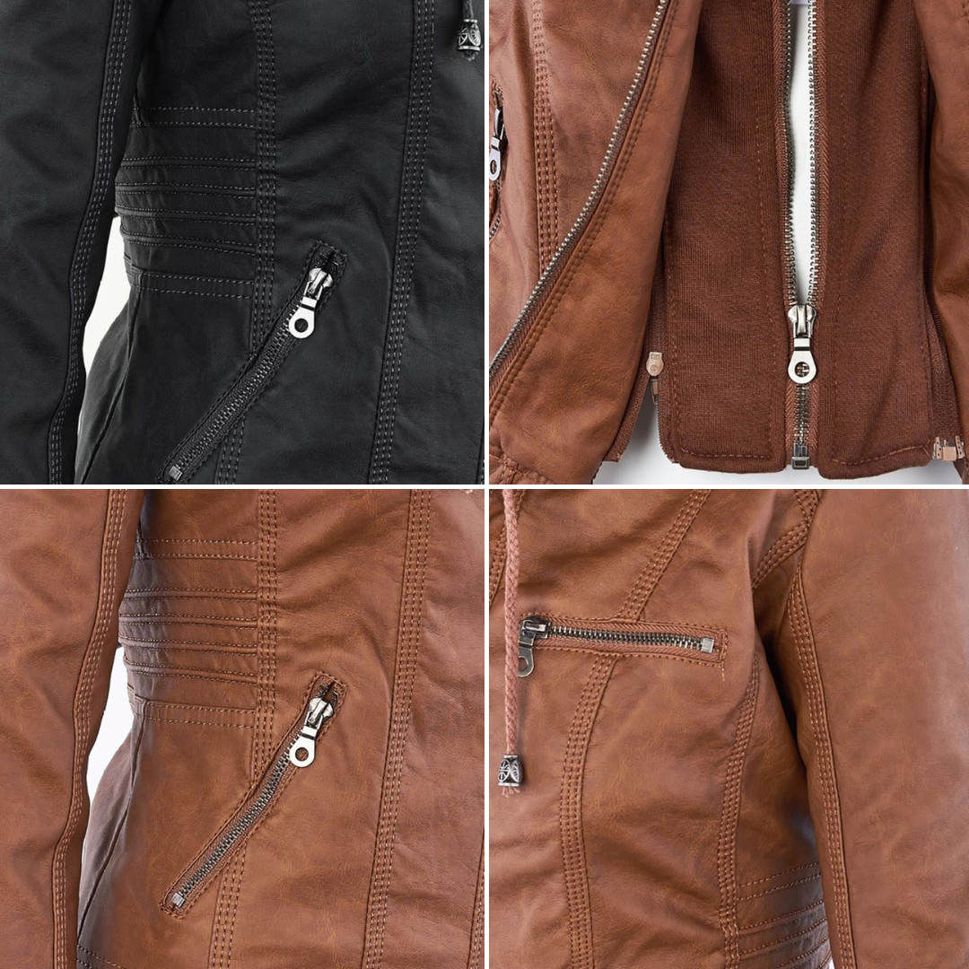 Isolde | Elegant Hooded Leather Jacket