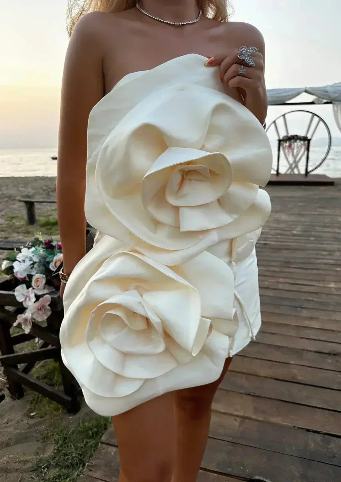Elodie | Strapless Rose Mini Dress