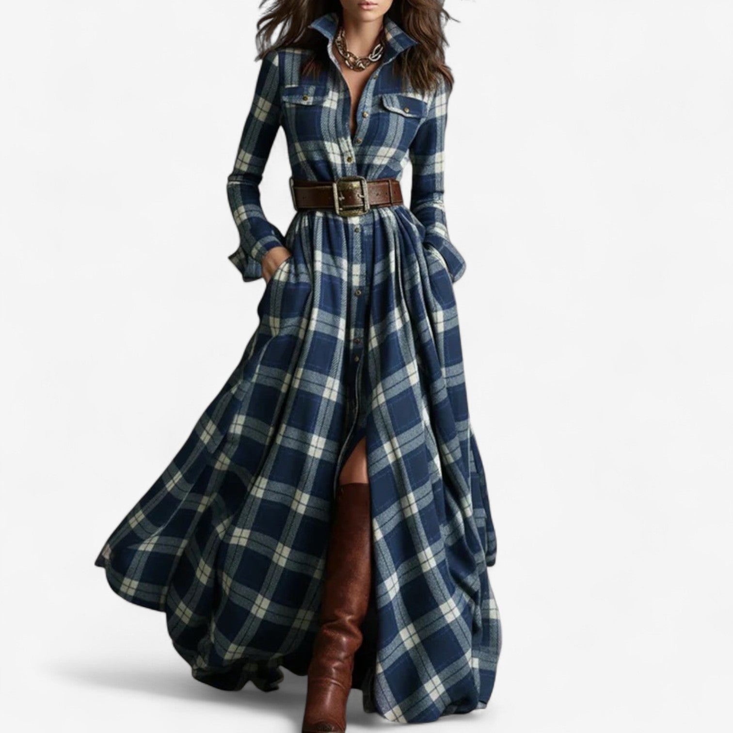 Adeline | Timeless Check Maxi Dress