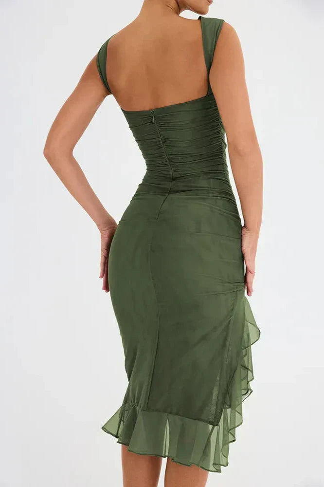 Elina | Boat-Neck Ruffle Dress
