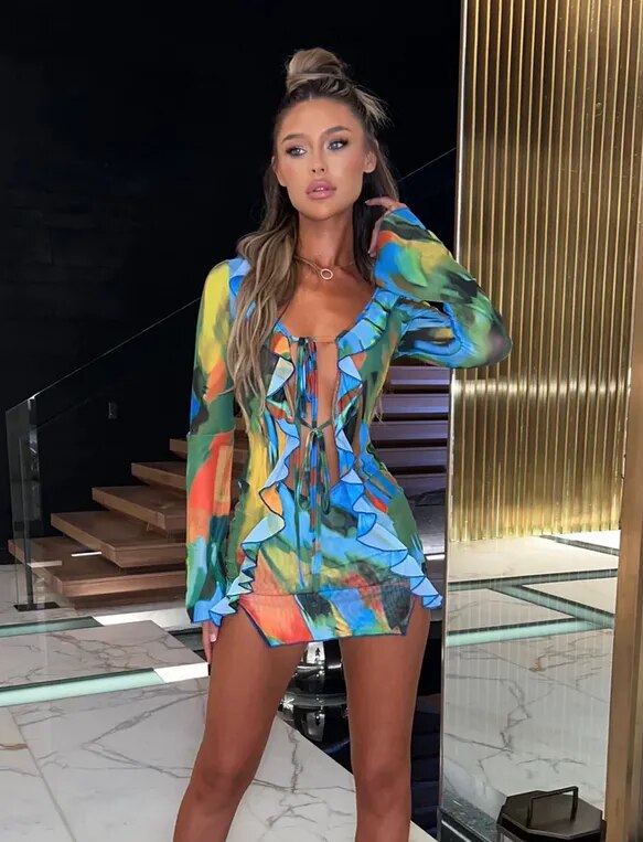 Fiona | Printed Ruffle Beach Dress