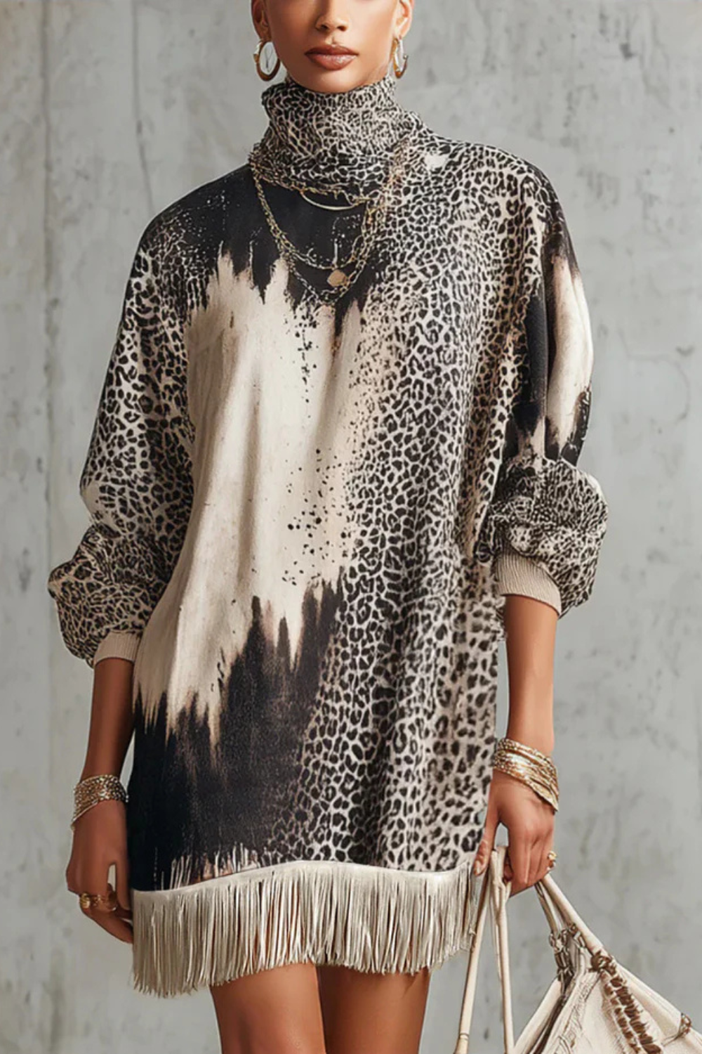Solenne – Fringed hemline – Leopard mini dress