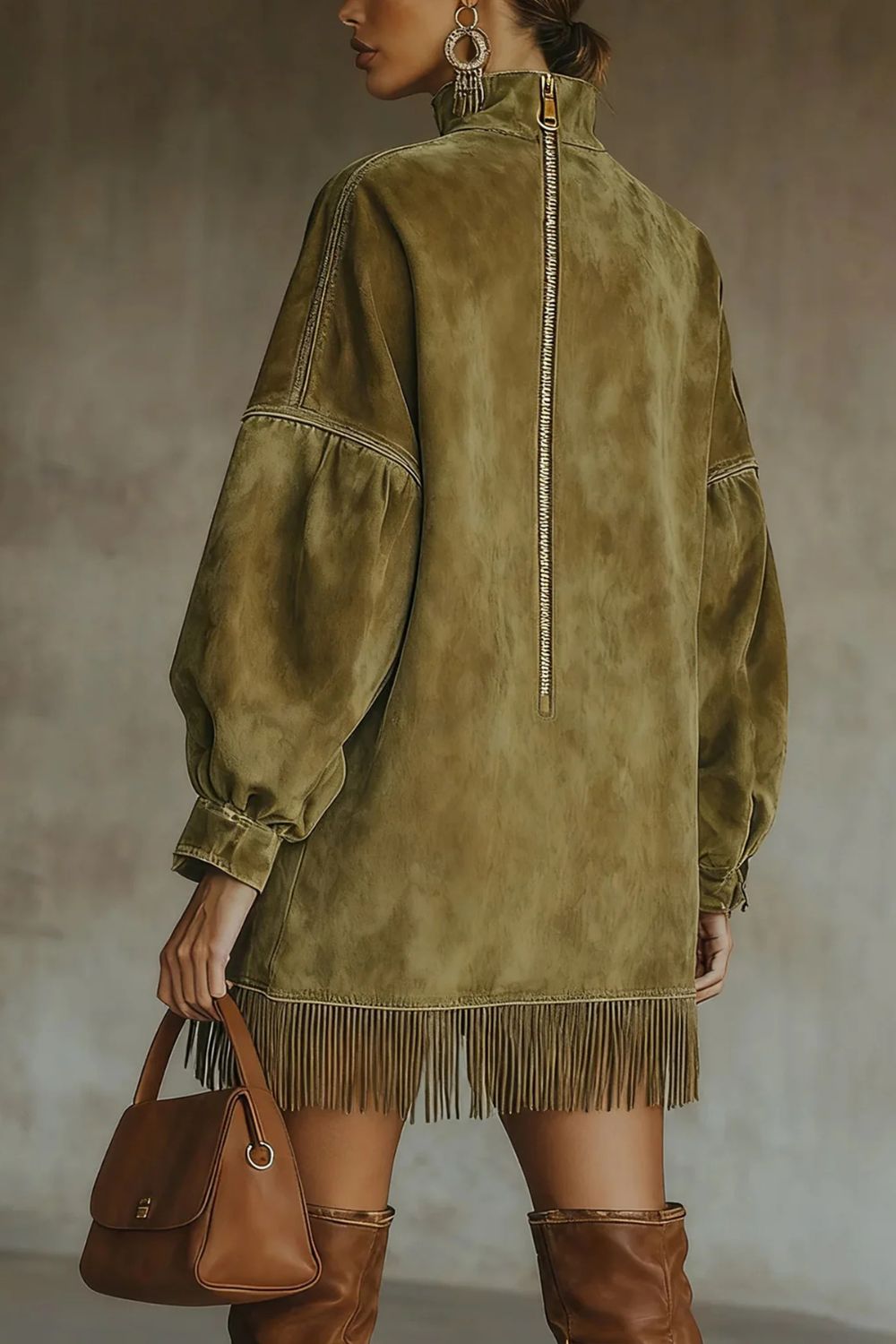 Viretta – Suede fringe detail – Turtleneck mini dress