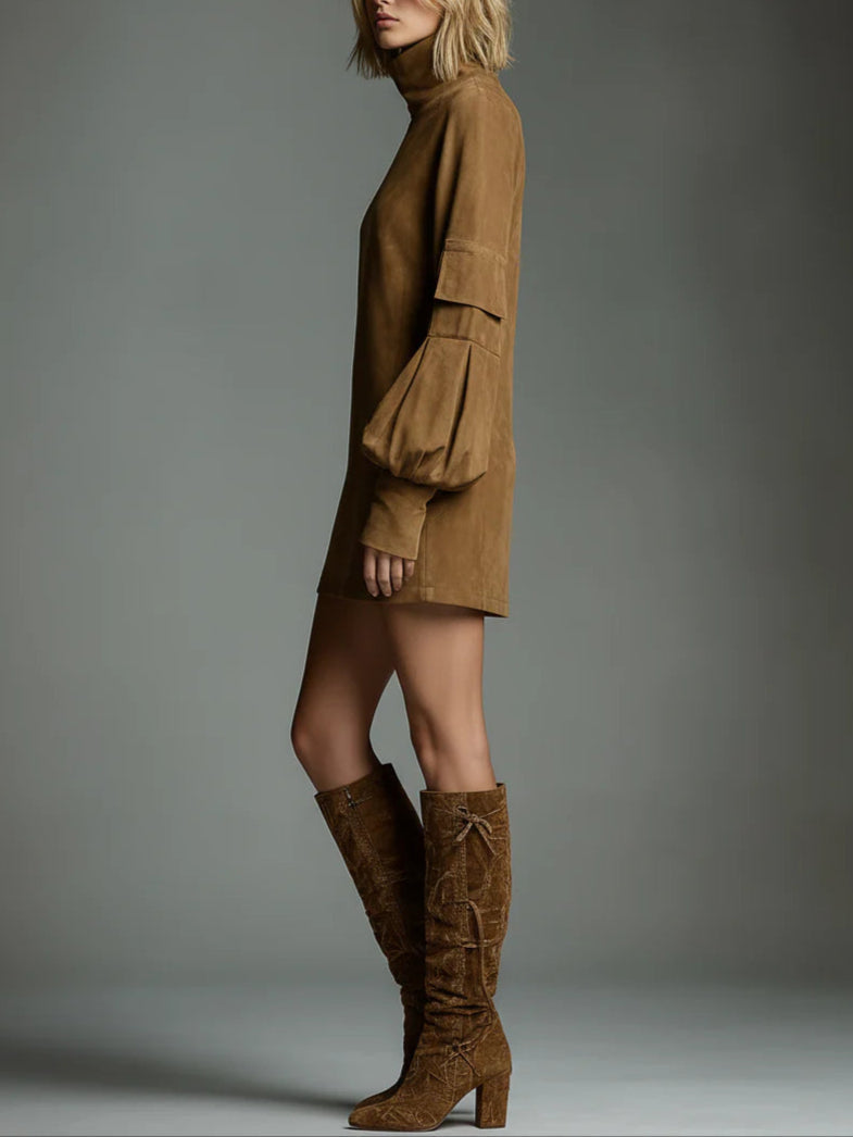Lila | Luxurious Suede Turtleneck Dress