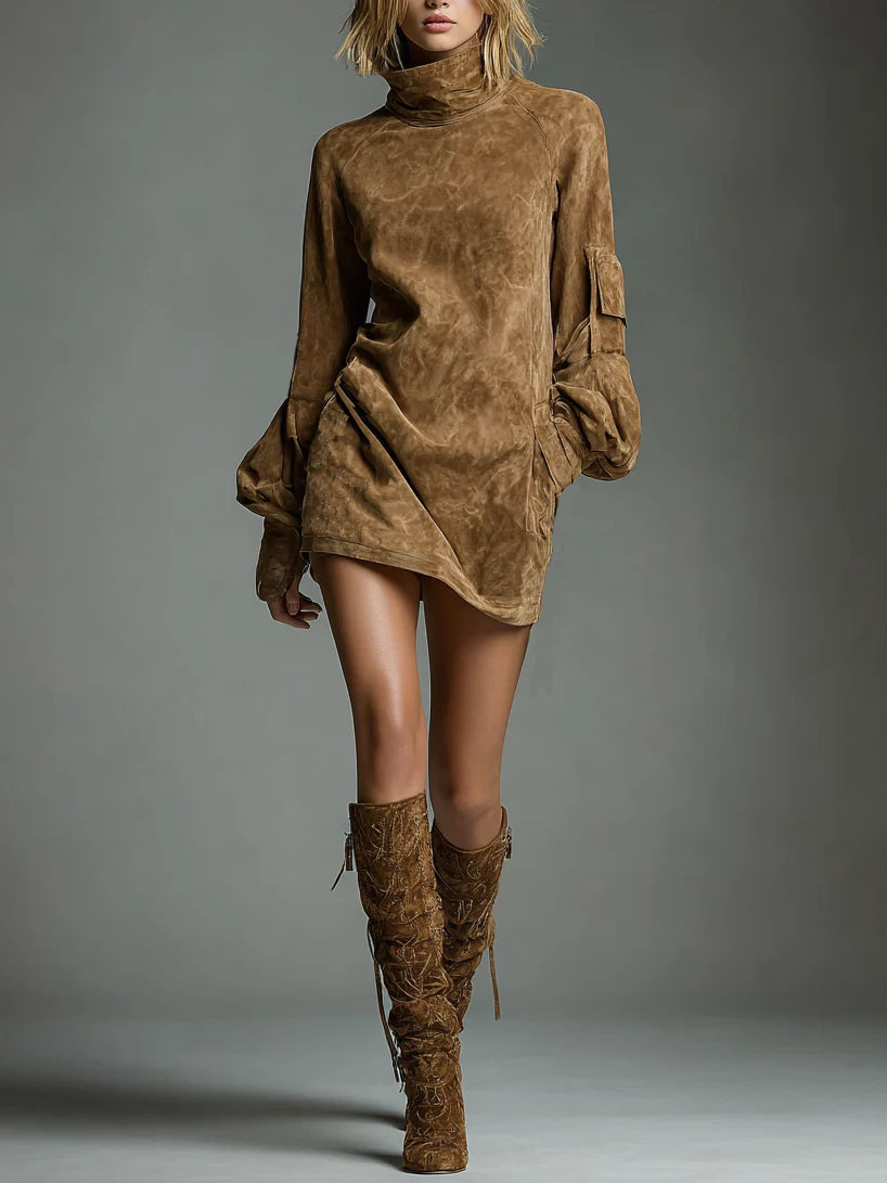 Lila | Luxurious Suede Turtleneck Dress
