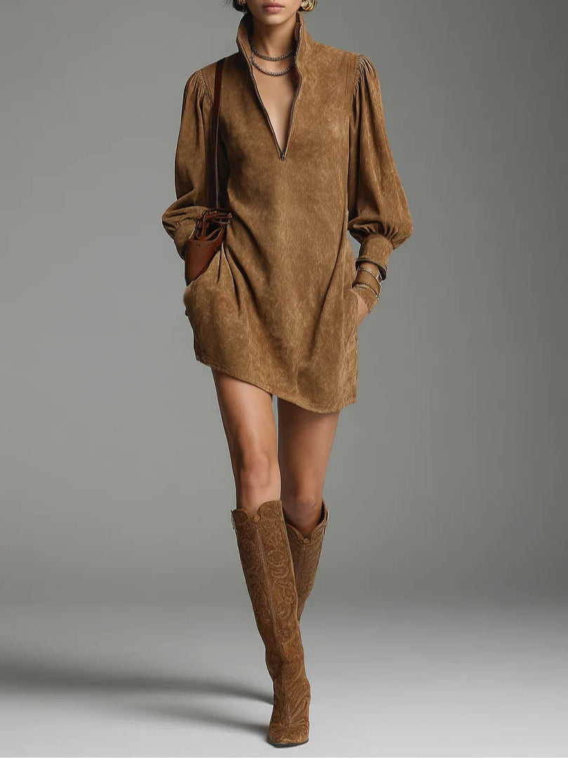 Fiona | Suede Turtleneck Mini Dress