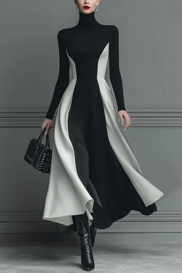 Mariveille – Sculpted contrast flow – Turtleneck dress