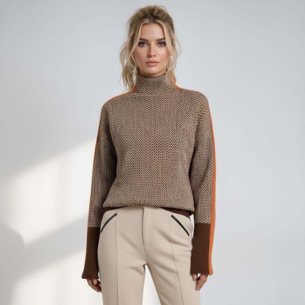 Elara | Contrast Striped Roll Neck Sweater
