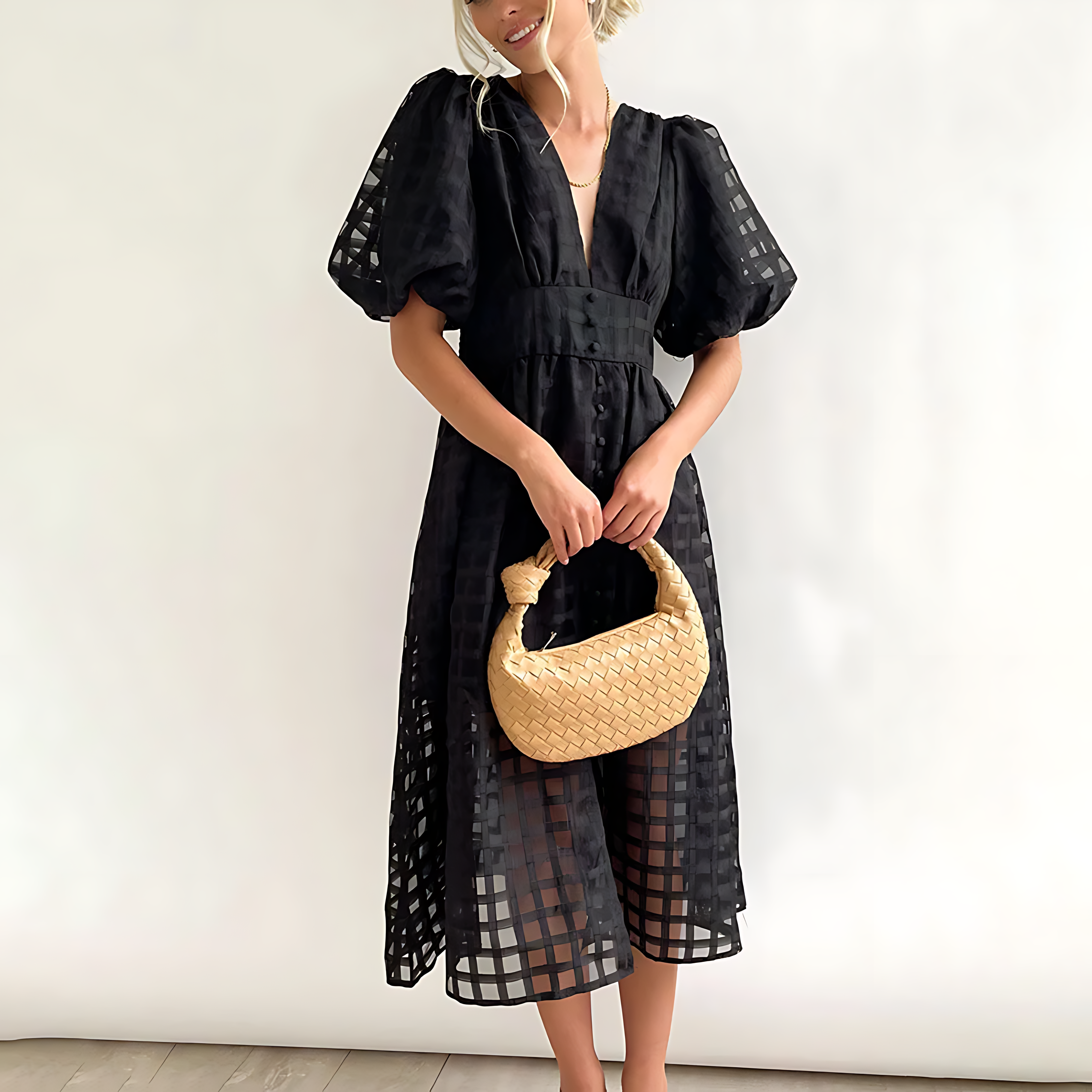 Clara | Puff Sleeve Midi Gown