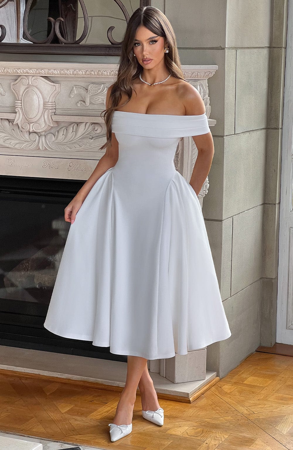 Mira | Off-Shoulder Pleated Midi Dress