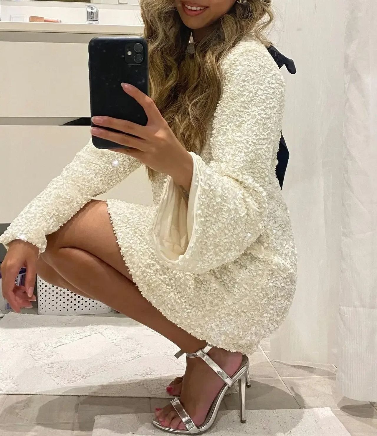 Ayla | Textured Mini Dress with Contrast Bow