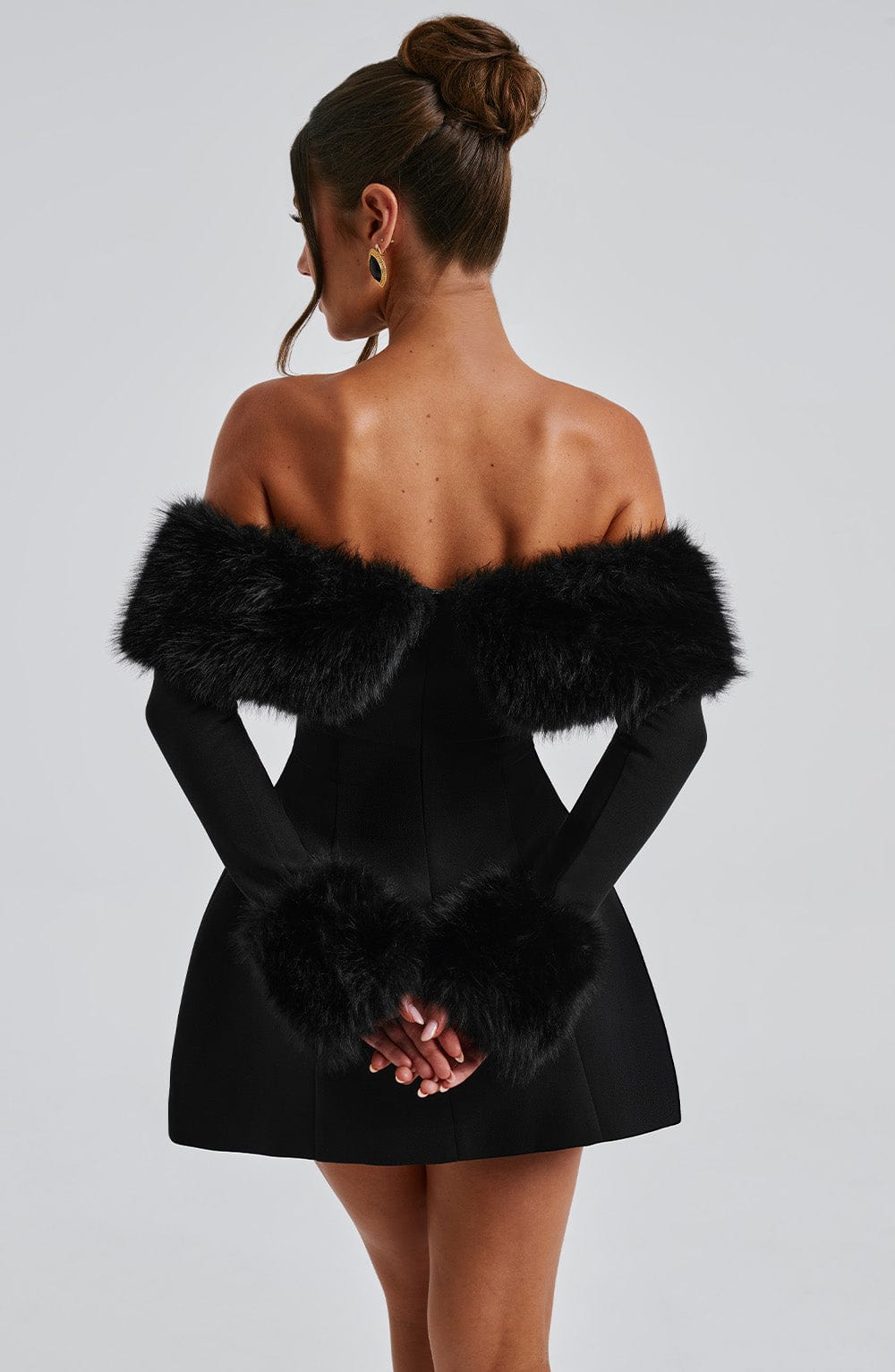 Rora | Off-Shoulder Fur Sleeve Dress