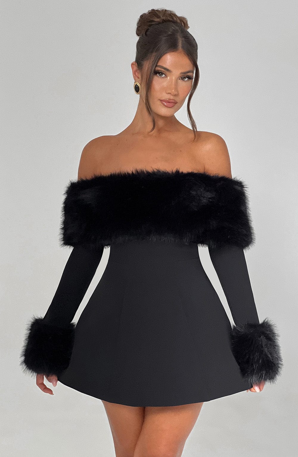 Rora | Off-Shoulder Fur Sleeve Dress