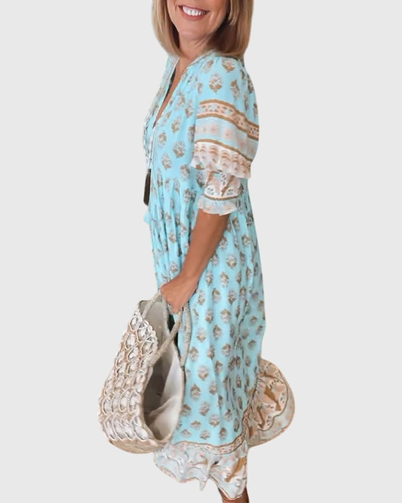 Brigid | Elegant V-Neck Printed Dress