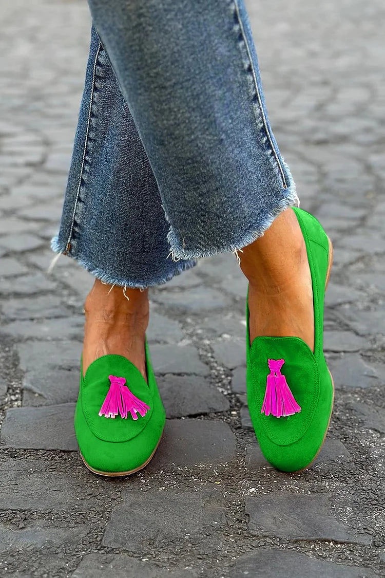 Aveline | Green Loafer with Fuchsia Detail