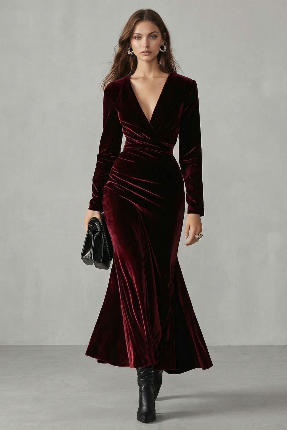 Valmira – Sculpted velvet silhouette – Wrap evening dress