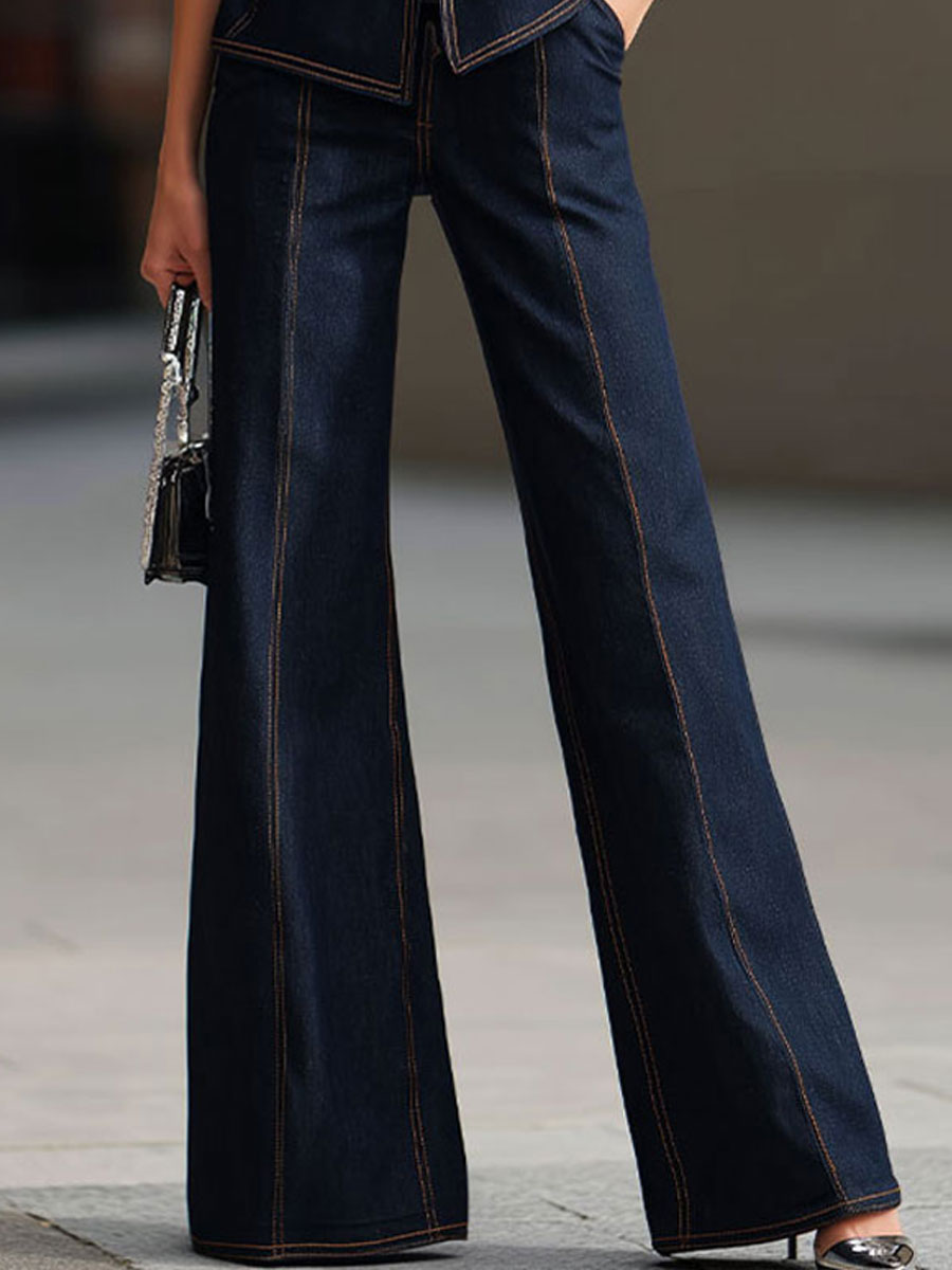 Tara | Contrast-Stitch Denim Suit