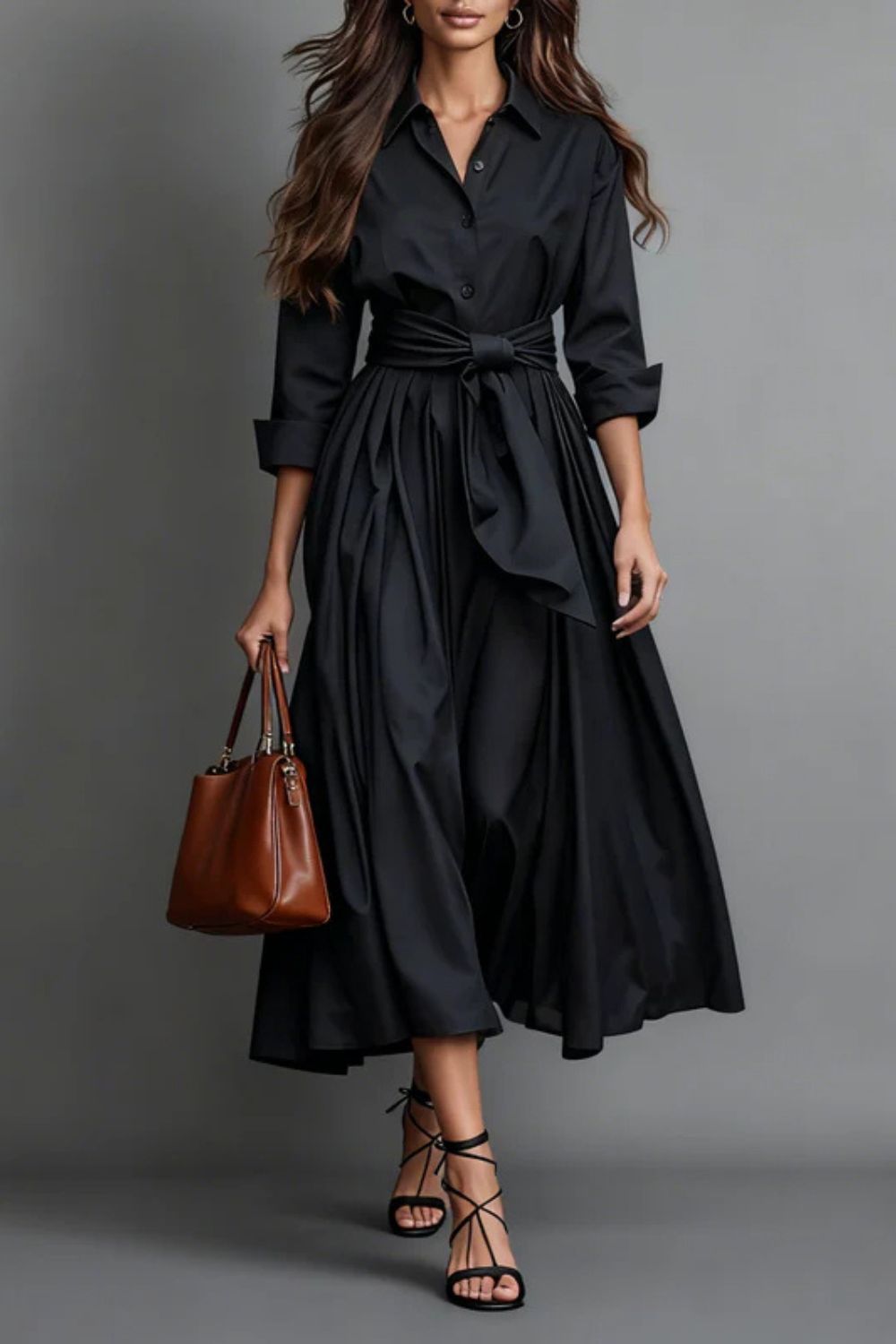 Valmira – Waist tie elegance – Shirt maxi dress