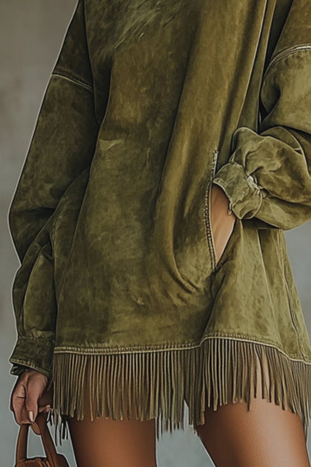 Viretta – Suede fringe detail – Turtleneck mini dress