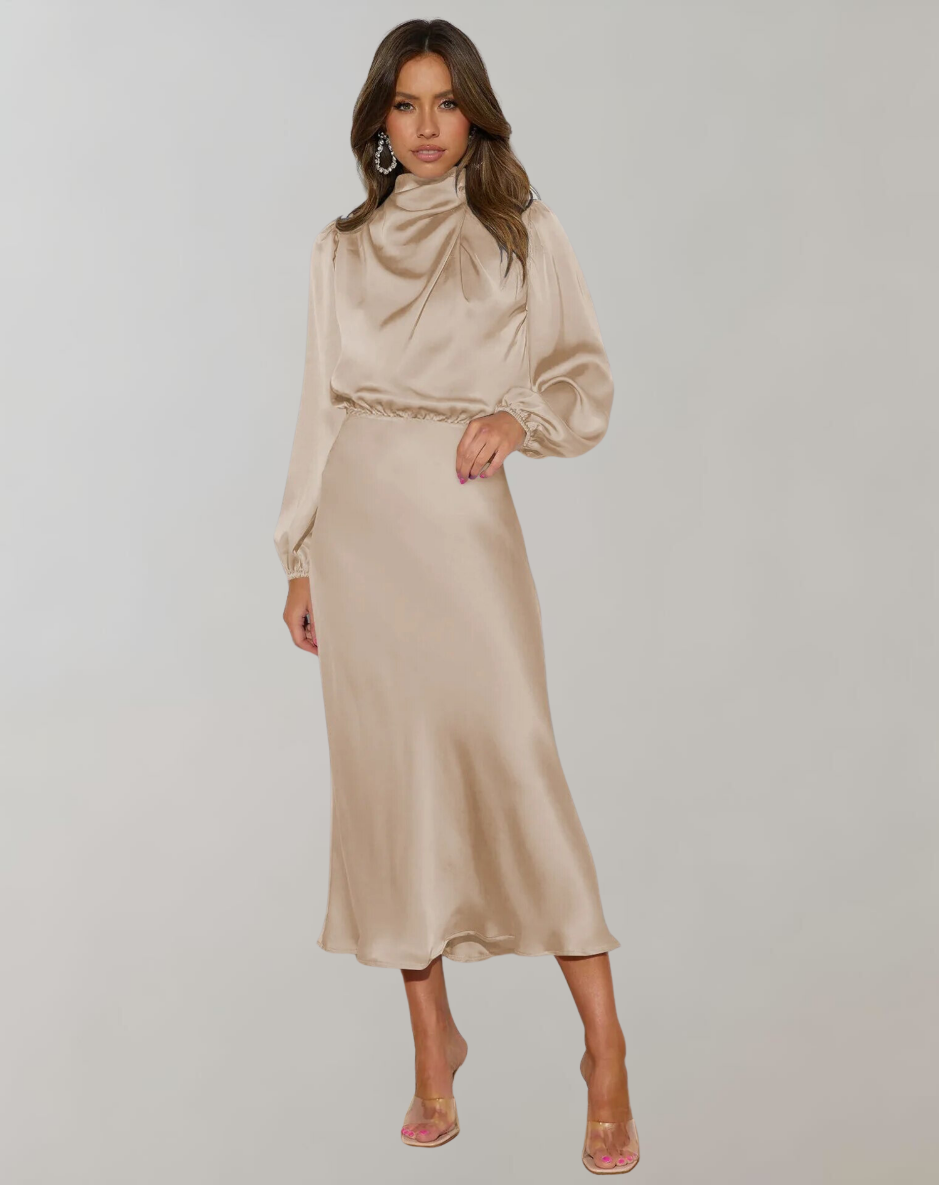 Celine | Long-Sleeved Satin Dress