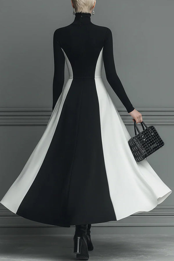 Mariveille – Sculpted contrast flow – Turtleneck dress
