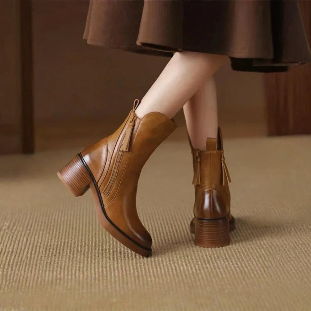 Amara | Elegant Leather Ankle Boots