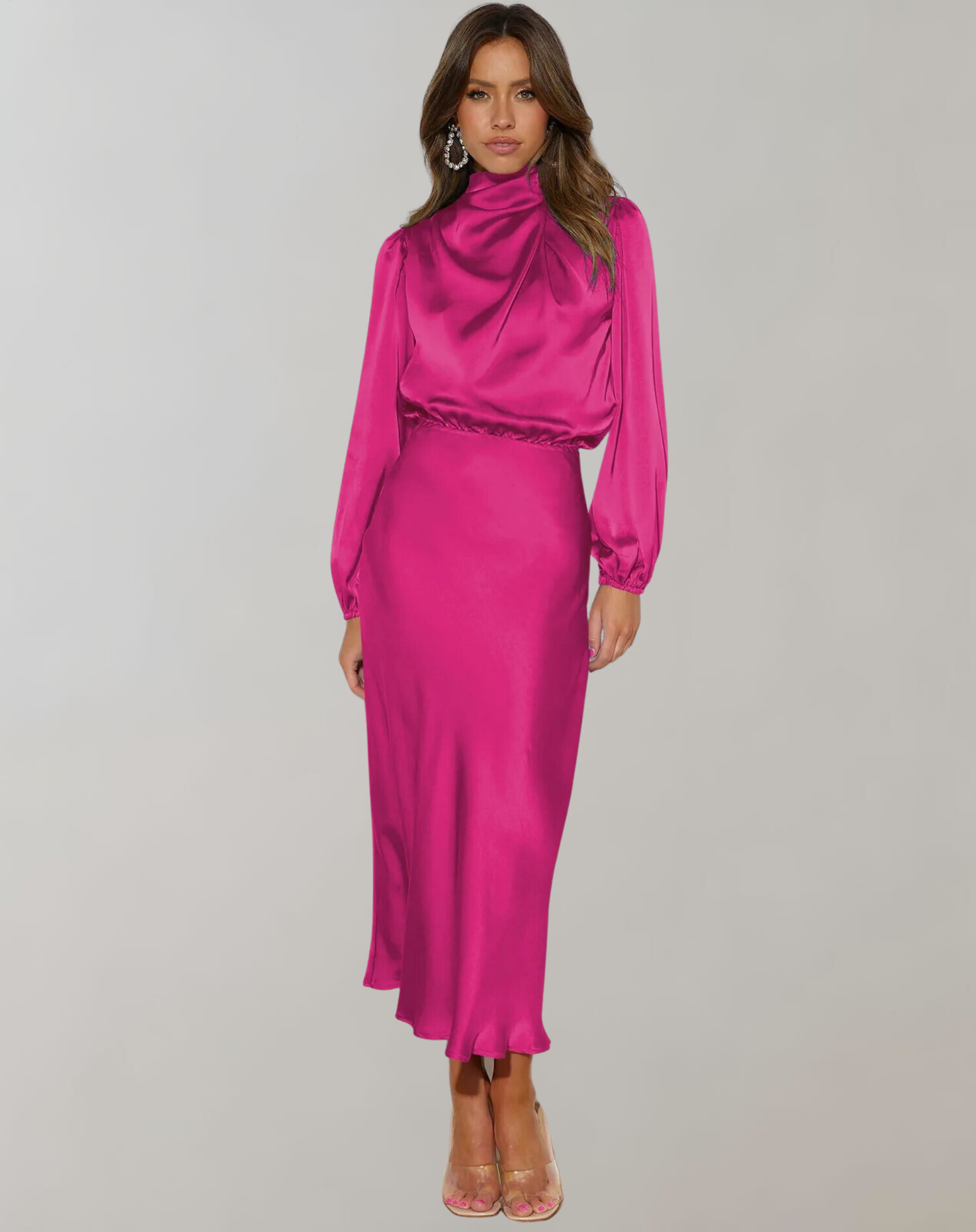 Celine | Long-Sleeved Satin Dress