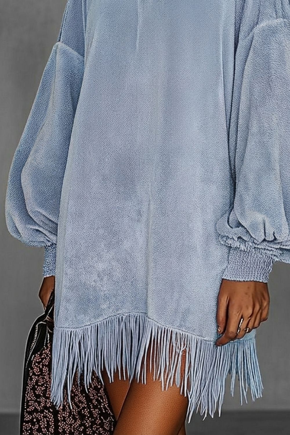 Bellurie – Voluminous sleeves – Fringe mini dress