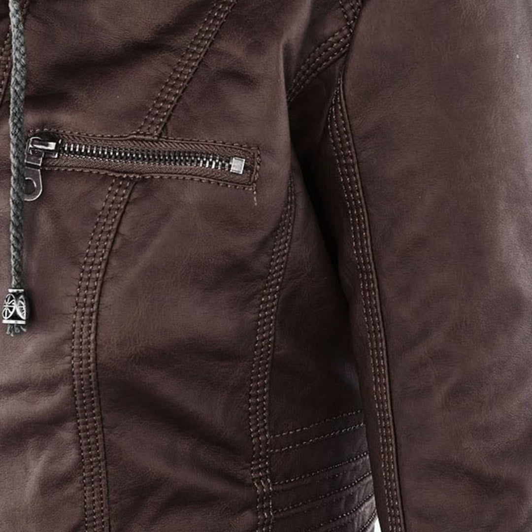 Isolde | Elegant Hooded Leather Jacket