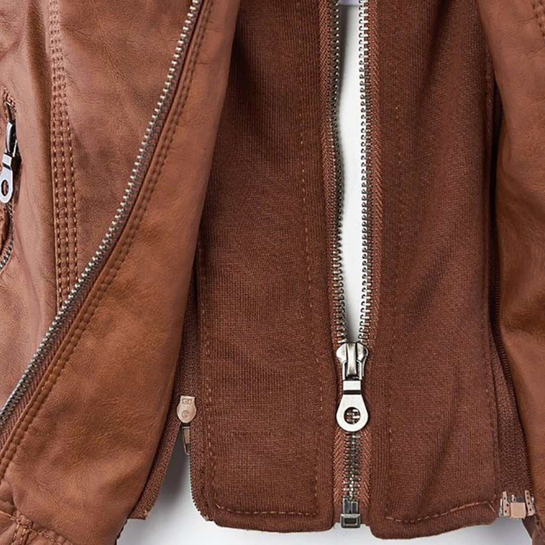 Isolde | Elegant Hooded Leather Jacket