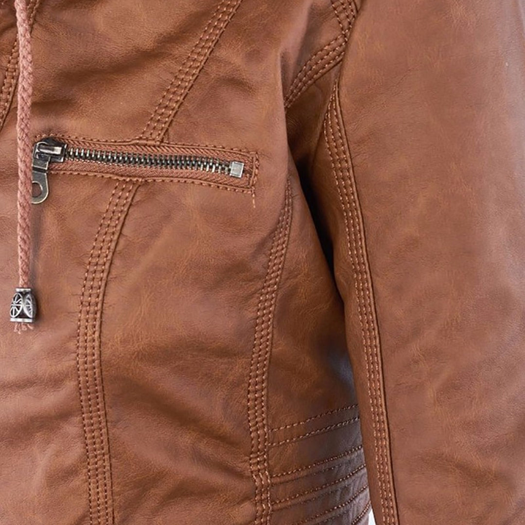 Isolde | Elegant Hooded Leather Jacket