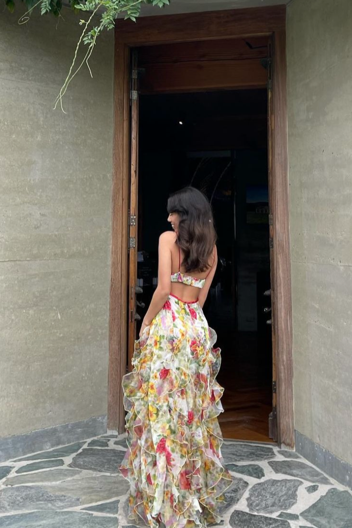 Lyra | Chiffon Rose Print Maxi Dress