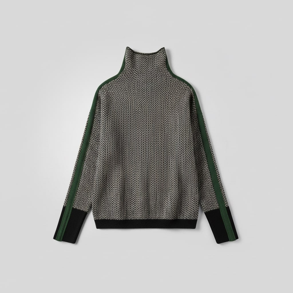 Elara | Contrast Striped Roll Neck Sweater