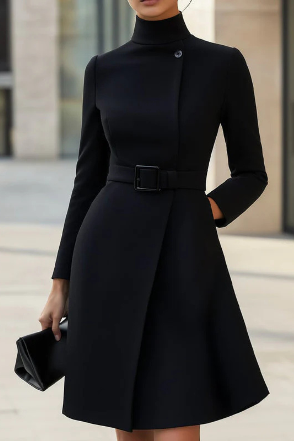 Nivara – Asymmetric belted waist – A-line midi dress