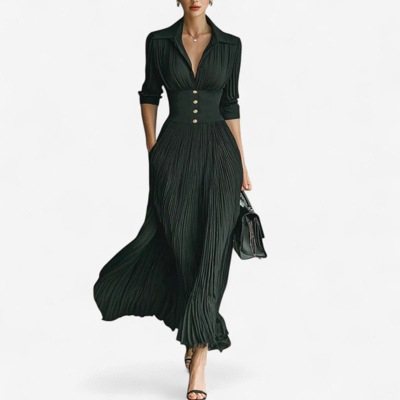 Carina | Pleated Silk Maxi Dress