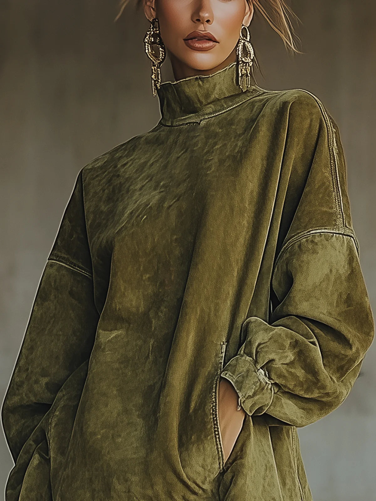 Daphne | Suede Fringed Turtleneck Dress